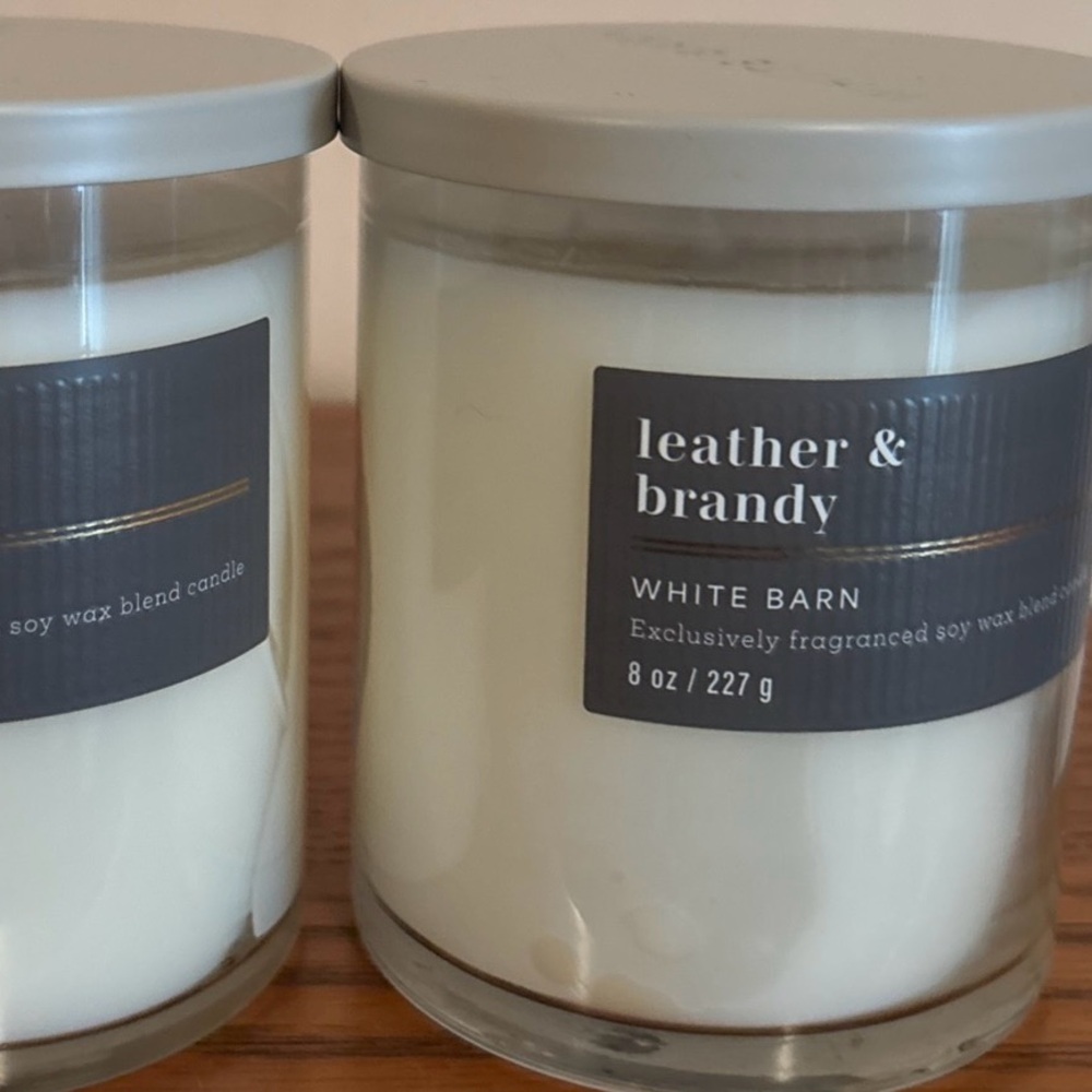 White Barn “Leather & Brandy” 8 oz Candles x 2.